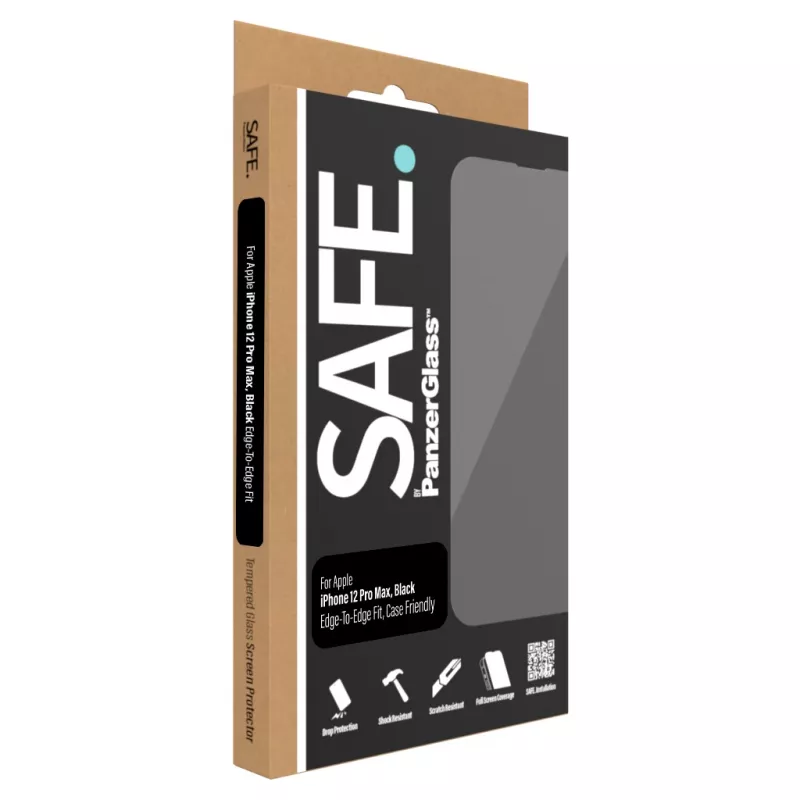 Ekrāna aizsargs PanzerGlass SAFE. by ® Apple iPhone 12 Pro Max, pilna pārklājuma, izturīgs pret skrāpējumiem un triecieniem