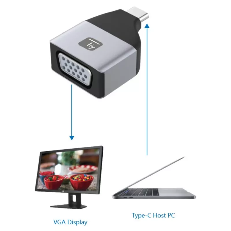 Techly IADAP USBC-VGAC USB grafikas adapteris 1920 x 1200 pikseļi Melns, Sudraba