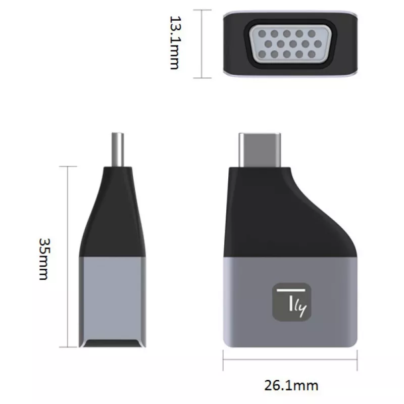 Techly IADAP USBC-VGAC USB grafikas adapteris 1920 x 1200 pikseļi Melns, Sudraba