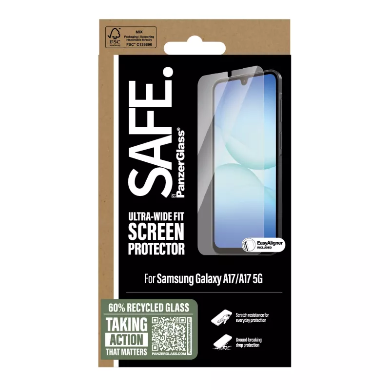 PanzerGlass SAFE. by ® Aizsargstikls Samsung Galaxy A17 | A17 5G | Ultra-Wide Fit ar EasyAligner