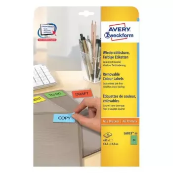 Pašlīmējošā etiķete Avery L6033-20 Noapaļots taisnstūris Noņemama Zaļa