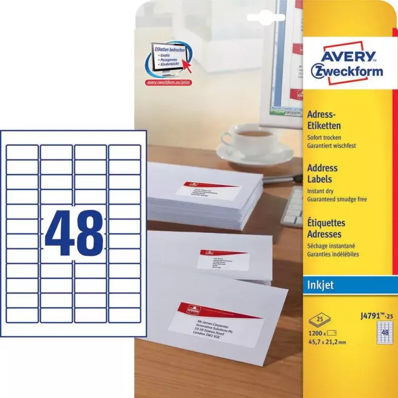 Pašlīmējošā etiķete Avery J4791-25 Noapaļotais taisnstūris