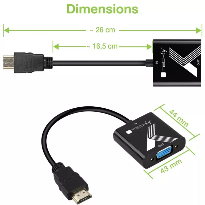 Techly kabeļa adapteris pārveidotājs HDMI uz VGA ar audio ligzdu