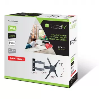 Techly 23-55 Ultra plāns Full Motion LCD TV Wall Mount Bracket Melns” ICA-PLB 171M
