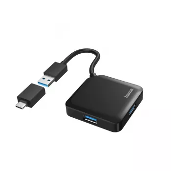 Hama USB centrmezgls, 4 porti, USB 3.2 Gen 1, 5 Gbit/s, ietver USB-C adapteri