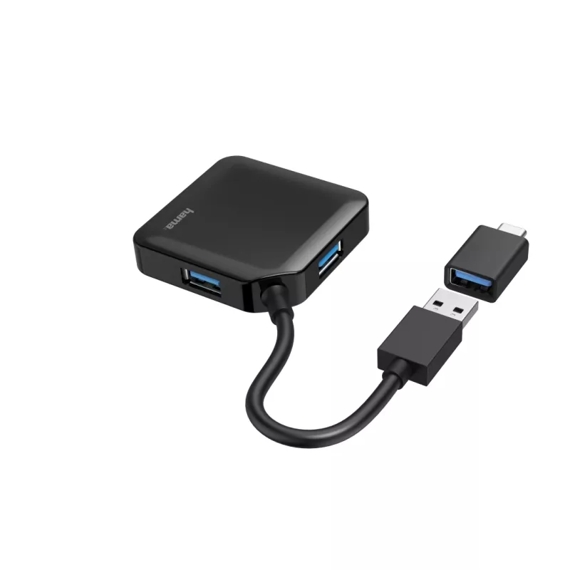 Hama USB centrmezgls, 4 porti, USB 3.2 Gen 1, 5 Gbit/s, ietver USB-C adapteri
