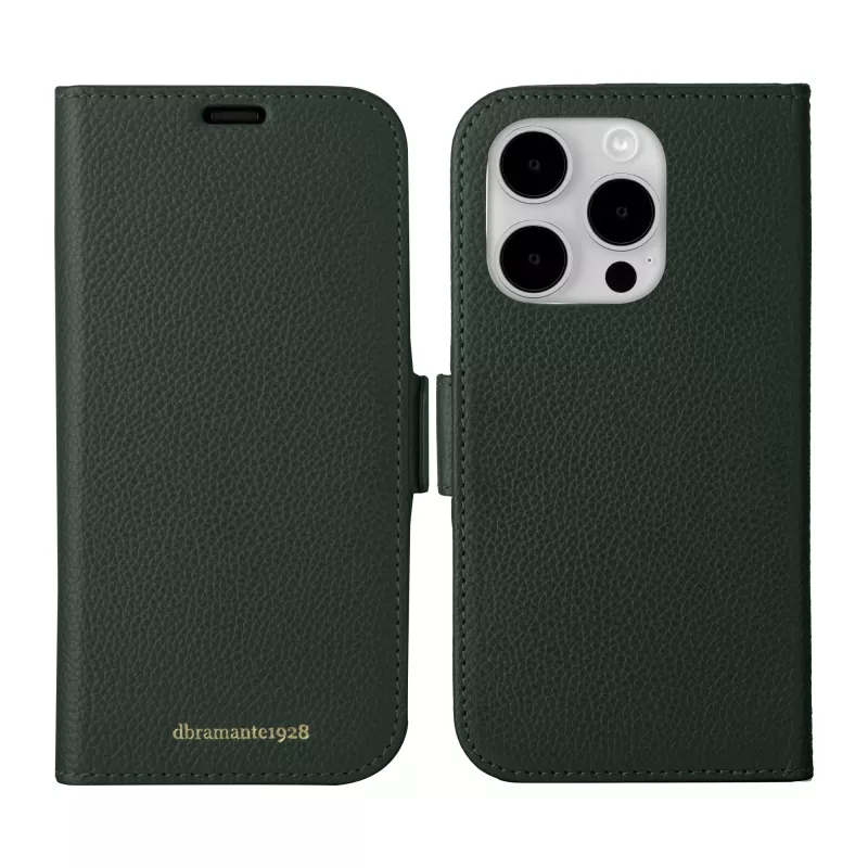 Folio maciņš dbramante1928 New York iPhone 15 Pro, vienkrāsains zaļš, 3 karšu kabatiņas