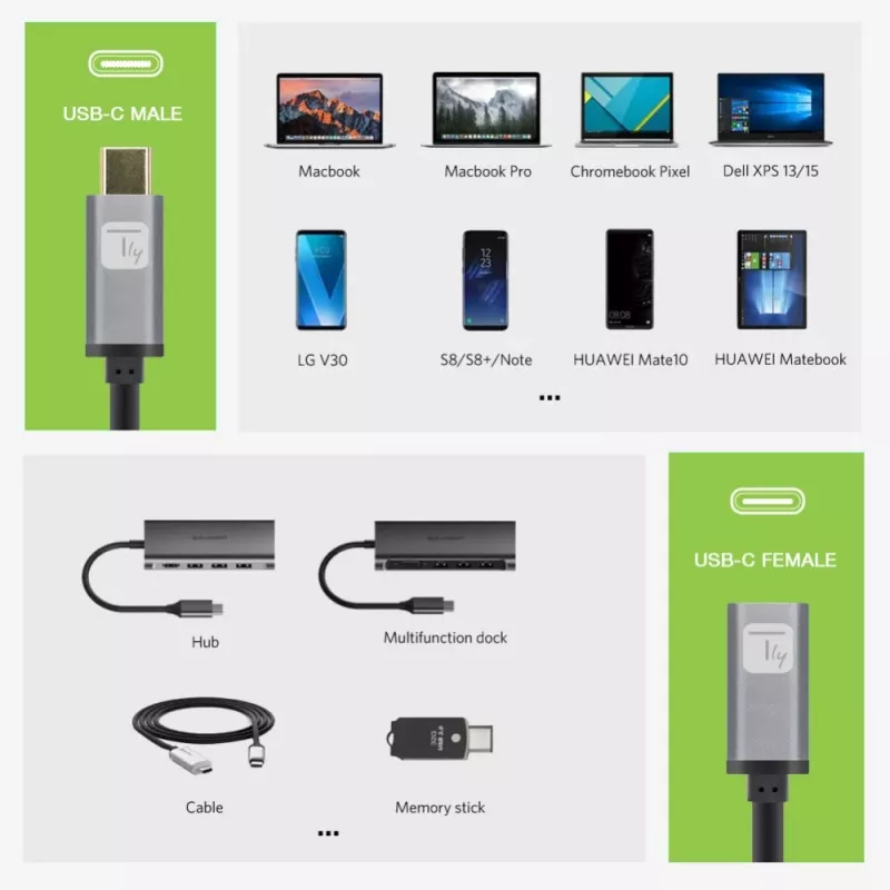 Techly USB 3.2 Gen 2 USB-C vīrišķais/sievišķais kabelis 1m Melns