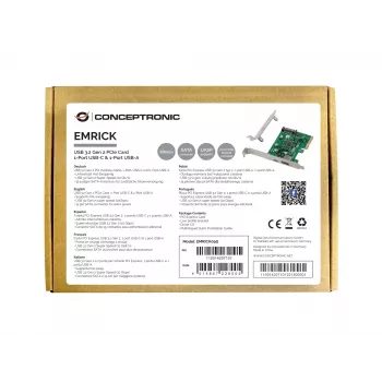 Conceptronic EMRICK USB 3.2 Gen 2 PCIe karte, 1 pieslēgvieta USB-C un 1 pieslēgvieta USB-A