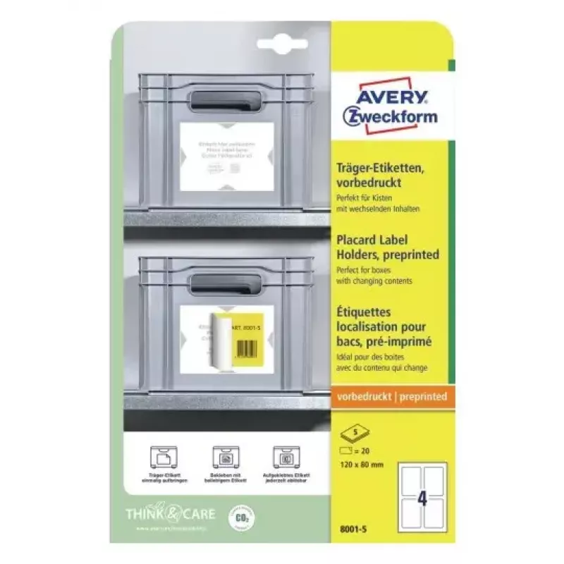Avery Placard Label Holders gaiši pelēkas pašlīmējošas printera uzlīmes A4