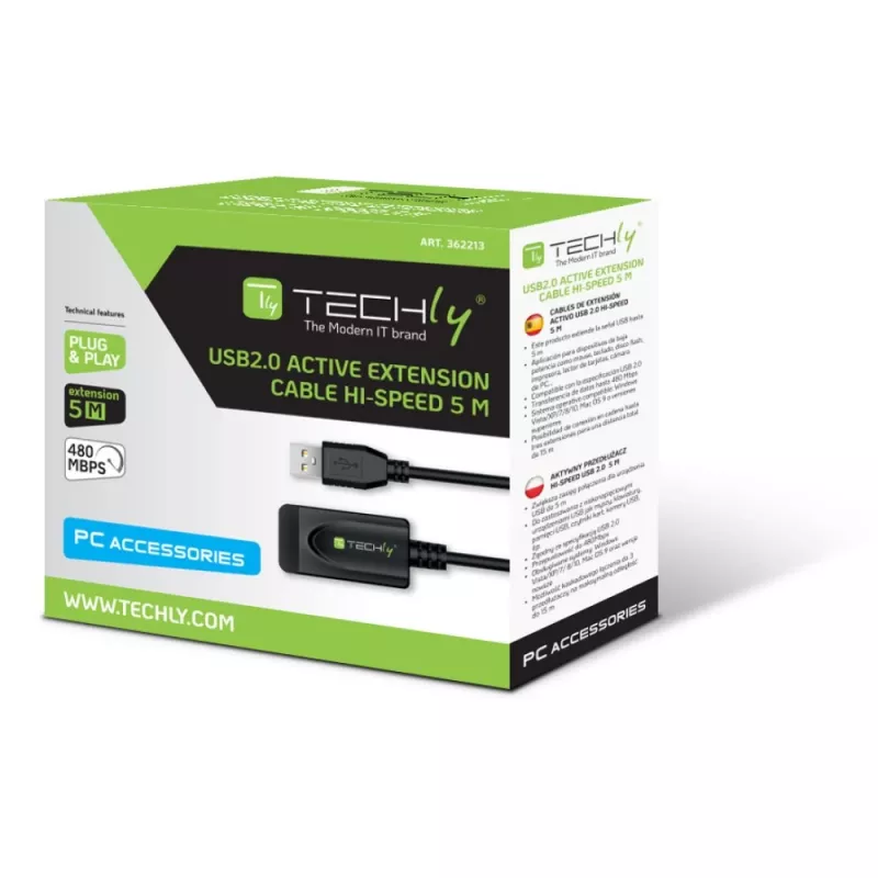 Techly IUSB-REP20TY USB kabelis USB 2.0 5 m USB A Melns