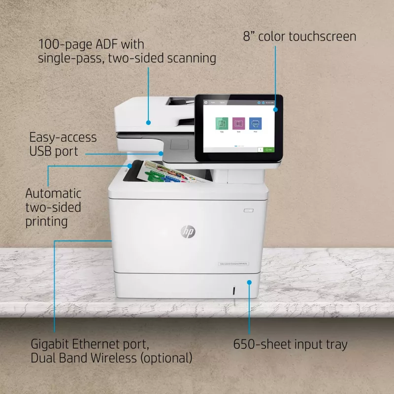 HP Color LaserJet Enterprise MFP M578dn, lāzerprinteris, krāsu druka, 1200 x 1200 DPI, A4, tiešā druka, balts