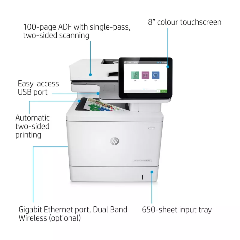 HP Color LaserJet Enterprise MFP M578dn, lāzerprinteris, krāsu druka, 1200 x 1200 DPI, A4, tiešā druka, balts