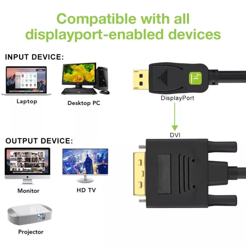 Techly Monitora DisplayPort–DVI kabelis 2 m ICOC DSP-C-020, 2 m, DVI-D, DisplayPort, vīrišķais, vīrišķais, 1920 x 1080 (HD 1080)
