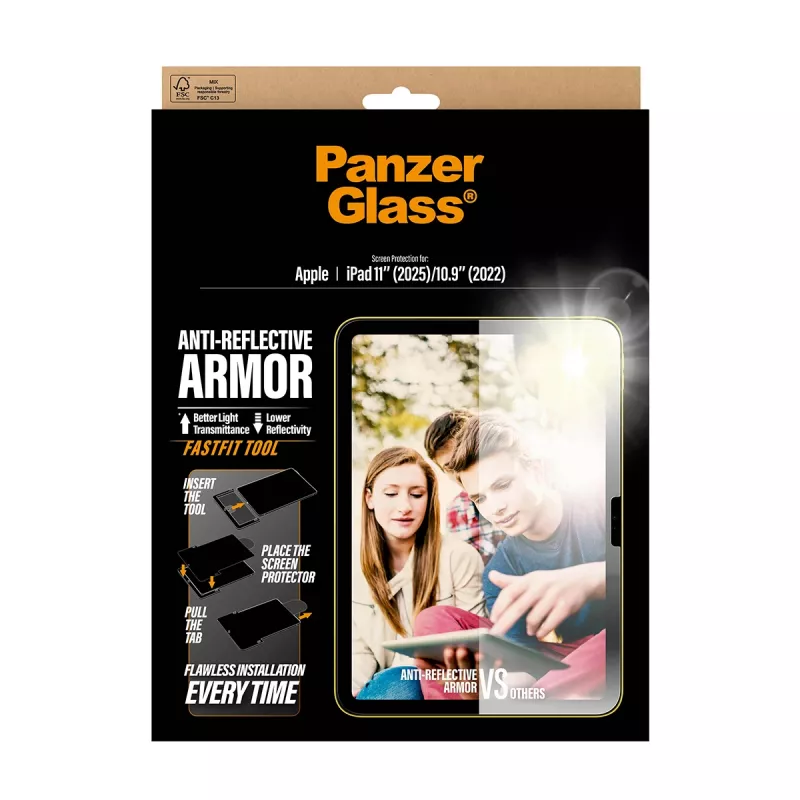 Ekrāna aizsargs PanzerGlass Anti-Reflective Armor priekš iPad 11 collu (2025-2026) / 10.9 collu (2022) Ultra-Wide Fit ar Fastfit rīku