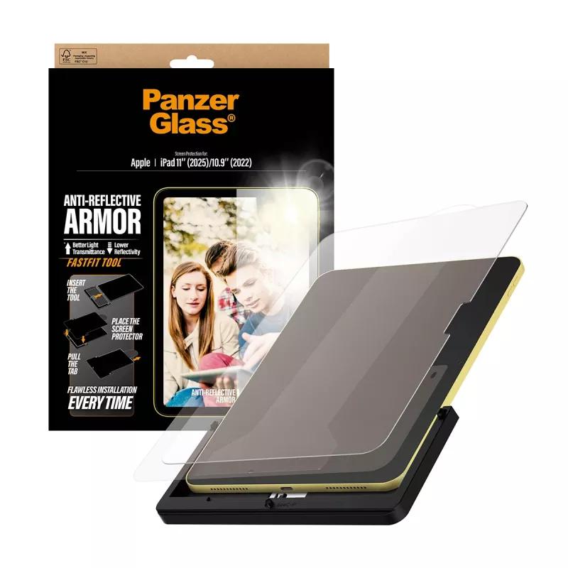 Ekrāna aizsargs PanzerGlass Anti-Reflective Armor priekš iPad 11 collu (2025-2026) / 10.9 collu (2022) Ultra-Wide Fit ar Fastfit rīku