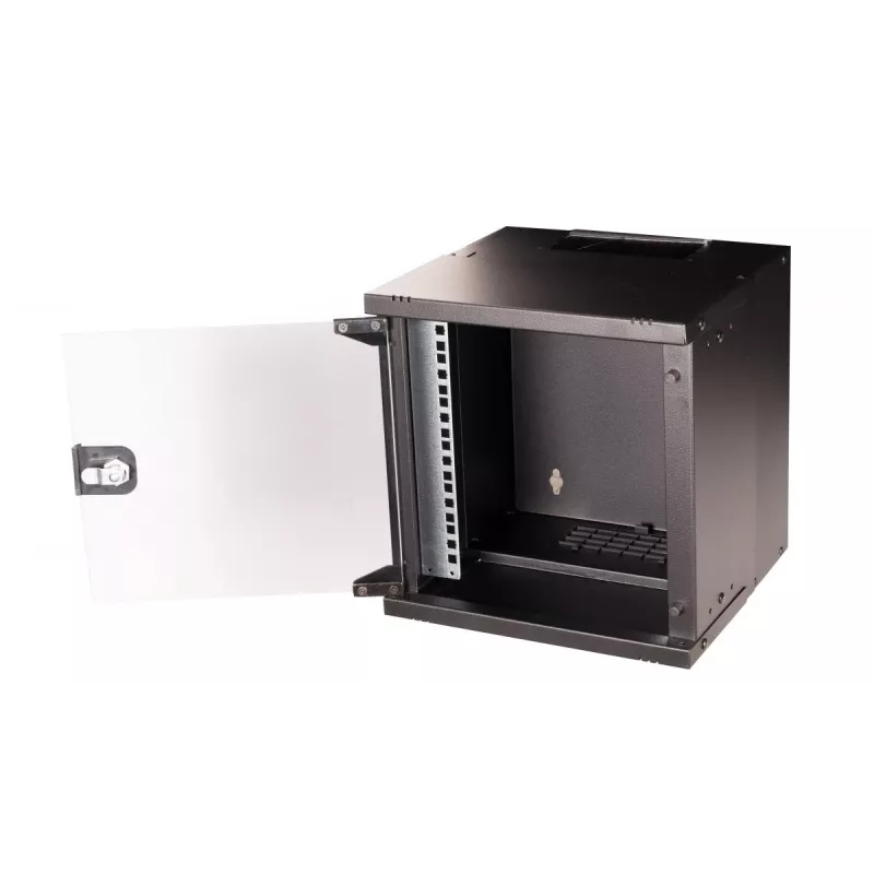 Pie sienas stiprināms statīva skapis EQUIP EWM-06-3030-B 6U, 312 mm platums, 300–330 mm dziļums, melns
