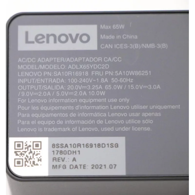 Lenovo 5A10W86251 strāvas adapteris Iekštelpām 65 W Melns
