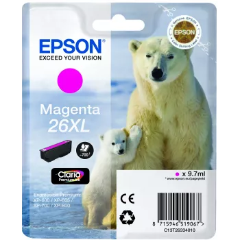 Epson Polar bear Singlepack fuksīna 26XL Claria Premium tintes kārtridžs, augsta (XL) ietilpība, fuksīna, pigmenta bāzes tinte, 1 gab.