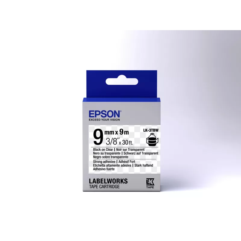 Epson Label Cartridge Strong Adhesive LK-3TBW Melns/Clear 9mm (9m)