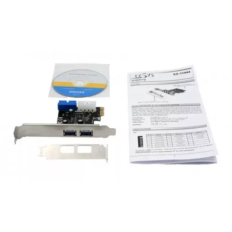 EXSYS EX-11049 Iekšējais USB 3.2 Gen 1 PCIe adapteris Melns Sudrabains