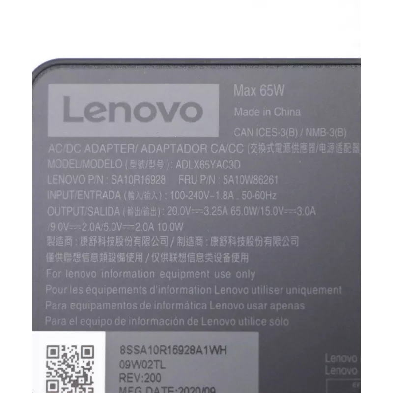 Lenovo 5A10W86261 strāvas adapteris iekštelpām 65 W melns