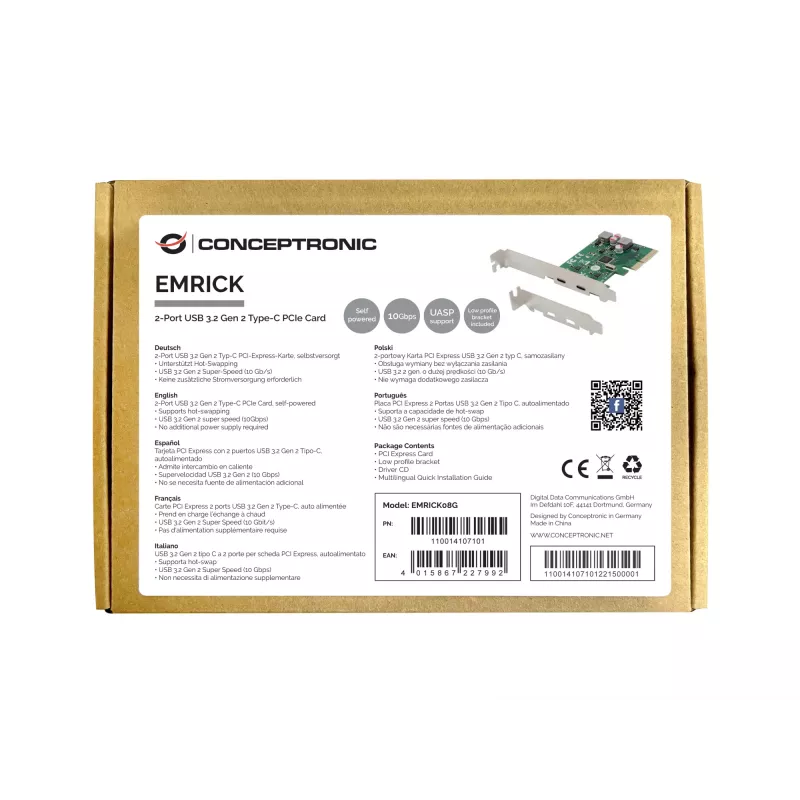 Conceptronic EMRICK 2 portu USB 3.2 Gen 2 Type-C PCIe karte, pašbarota