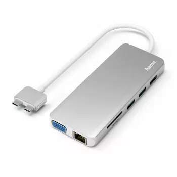 Hama 00200133 portatīvā datora dokstacija/porta replikators USB 3.2 Gen 1 (3.1 Gen 1) Type‑C Sudraba, Balta