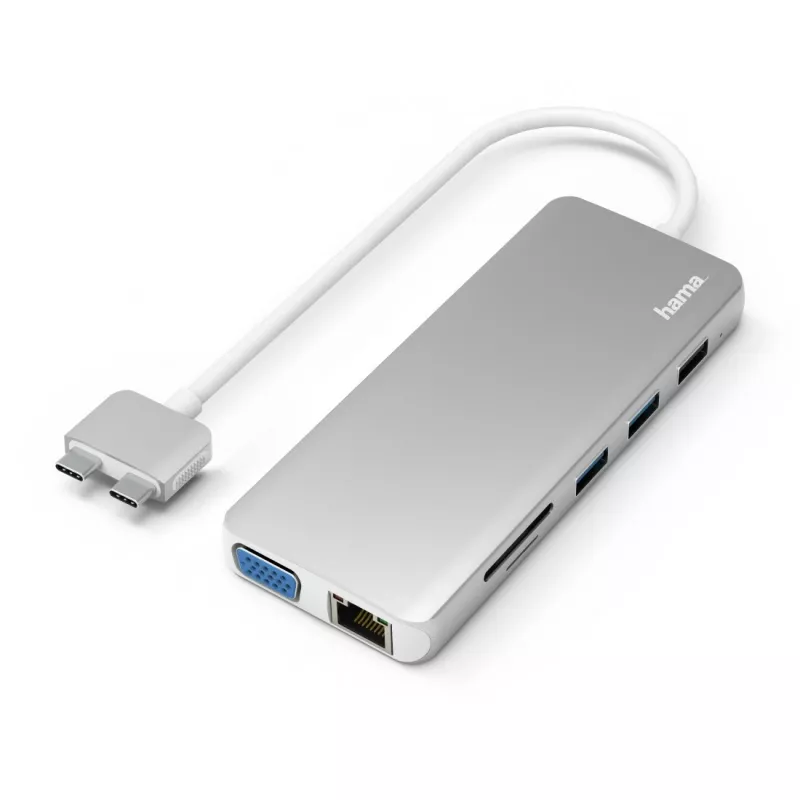 Hama 00200133 portatīvā datora dokstacija/porta replikators USB 3.2 Gen 1 (3.1 Gen 1) Type‑C Sudraba, Balta