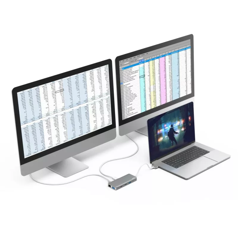Hama 00200133 portatīvā datora dokstacija/porta replikators USB 3.2 Gen 1 (3.1 Gen 1) Type‑C Sudraba, Balta