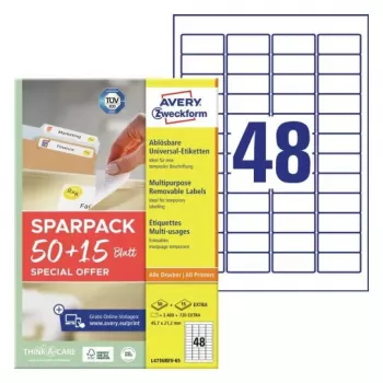Pašlīmējošā printera uzlīme AVERY L4736REV-65 Balta 4.57x2.12 cm