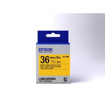 Epson etiķešu kasetne Pastel LK-7YBP melns/dzeltens 36mm (9m), melna uz dzeltena, Japāna, LabelWorks LW-1000P, LW-900P, 3.6 cm, 9 m, 1 gab.