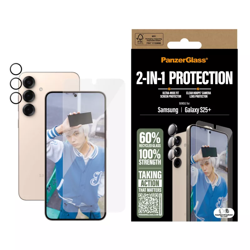 PanzerGlass 2-in-1 aizsardzības komplekts Samsung Galaxy S25+ pret skrāpējumiem un triecieniem
