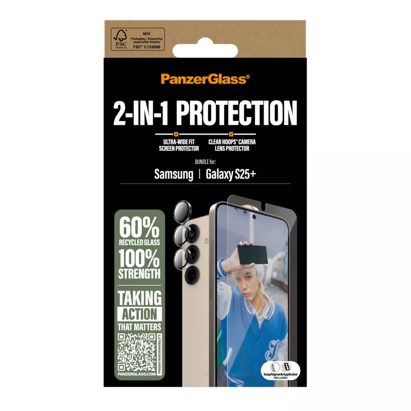 PanzerGlass 2-in-1 aizsardzības komplekts Samsung Galaxy S25+ pret skrāpējumiem un triecieniem