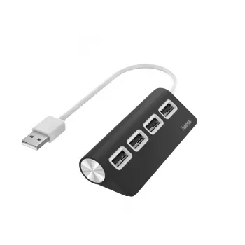 Hama USB centrmezgls, 4 porti, USB 2.0, 480 Mbit/s, melns
