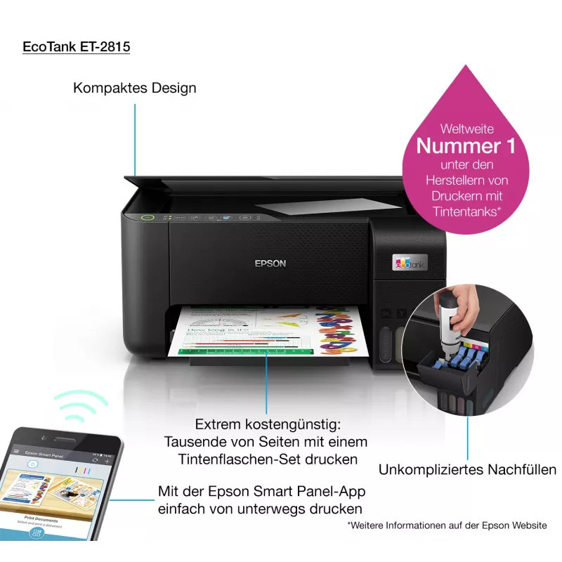 Daudzfunkciju printeris Epson EcoTank ET-2815 tintes krāsu druka