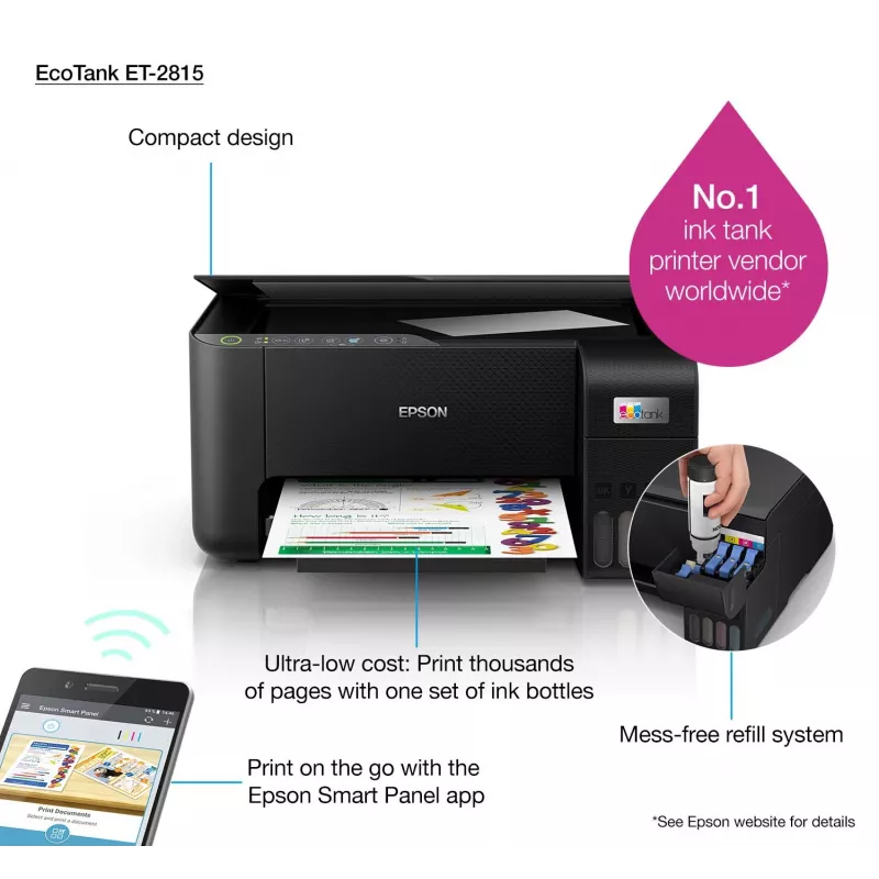 Daudzfunkciju printeris Epson EcoTank ET-2815 tintes krāsu druka