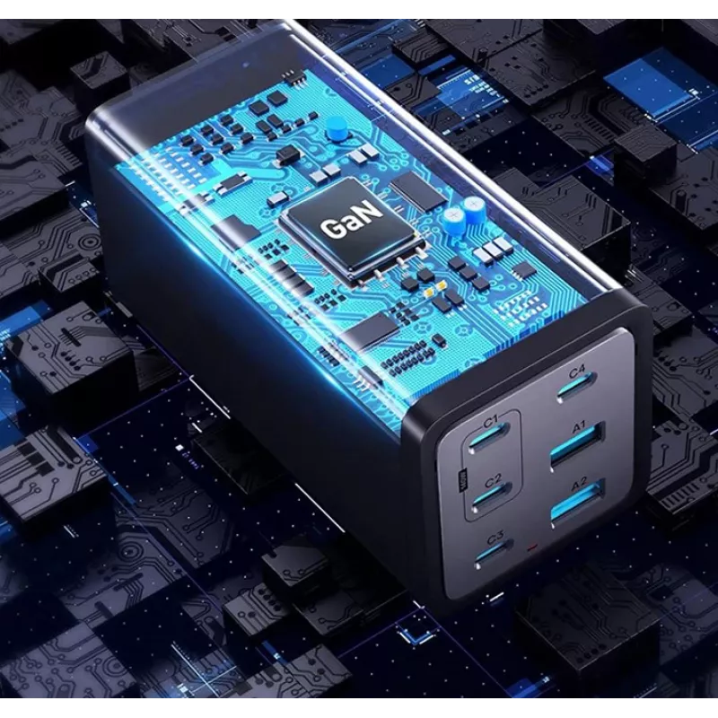 Conceptronic 6 Portu 200 W GaN USB PD lādētājs ar USB-C uzlādes kabeli, USB-C x 4, USB-A x 2, QC 3.0, PD 3.1, PPS
