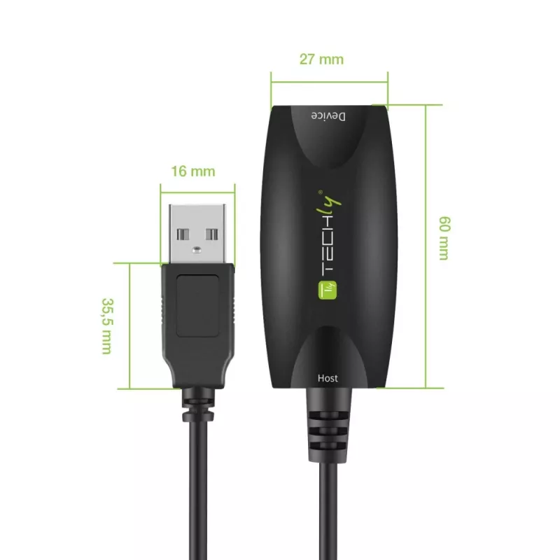 Techly SuperSpeed USB3.0 aktīvs pagarinātāja kabelis 5m melns ICUR3050