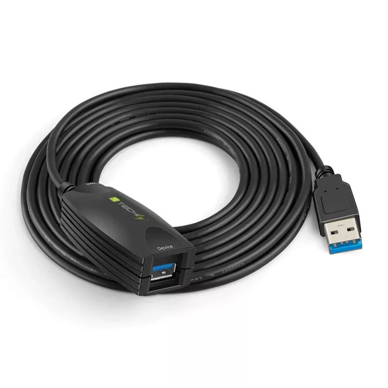 Techly SuperSpeed USB3.0 aktīvs pagarinātāja kabelis 5m melns ICUR3050