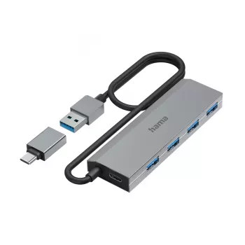 Hama 00200138 interfeisa centrmezgls USB 3.2 Gen 1 (3.1 Gen 1) Type-A + Type-C 5000 Mbit/s Antracīts, Pelēks