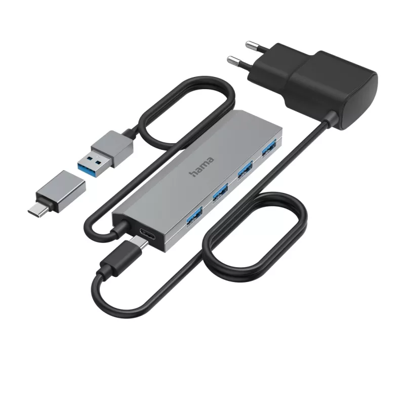 Hama 00200138 interfeisa centrmezgls USB 3.2 Gen 1 (3.1 Gen 1) Type-A + Type-C 5000 Mbit/s Antracīts, Pelēks