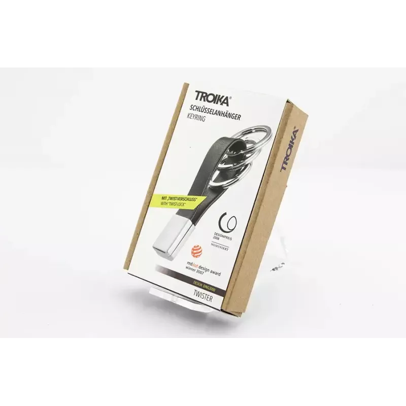 Atslēgu piekariņš TROIKA TWISTER Melns Sudraba Āda Metāls 16mm 9mm