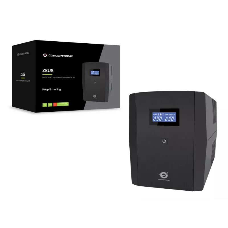 Conceptronic ZEUS04G 2200VA 1320W UPS, UK ligzda x 4, HID USB, RJ45 ieeja/izeja, AVR