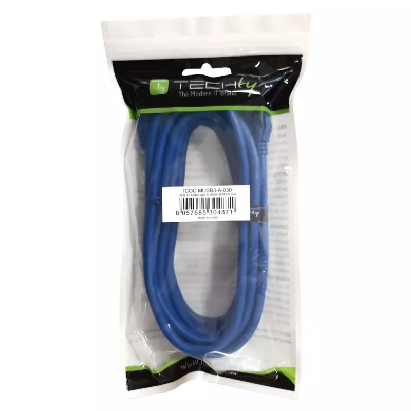 Techly USB 3.0 Superspeed kabelis A / Mikro B 2m zils ICOC MUSB3-A-020