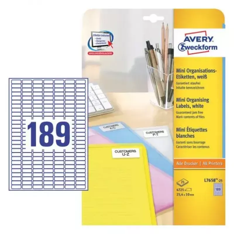 Pašlīmējoša printera etiķete Avery L7658-25