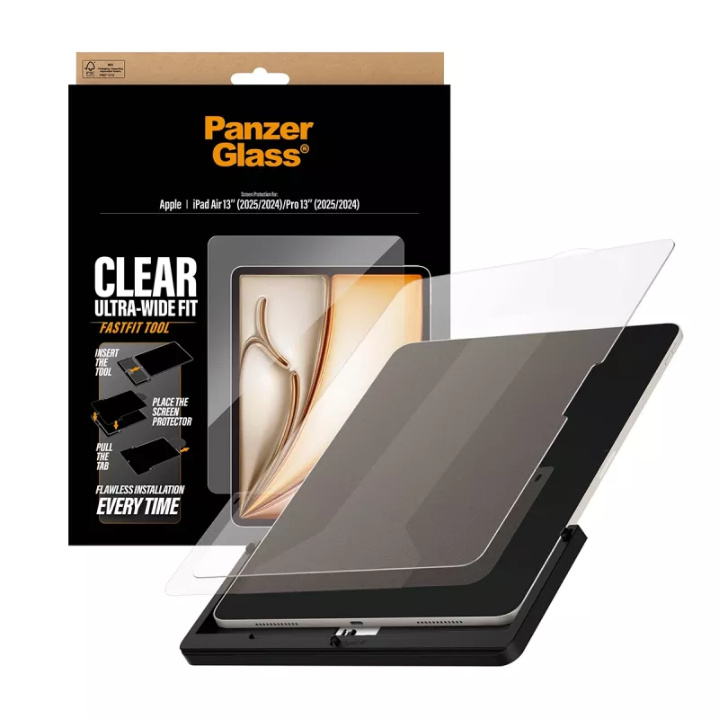 PanzerGlass ® ekrāna aizsargs iPad Air 13 collas (2024–2026) | Pro 13 collas (2024–2025) | Īpaši plats stiprinājums ar Fastfit rīku