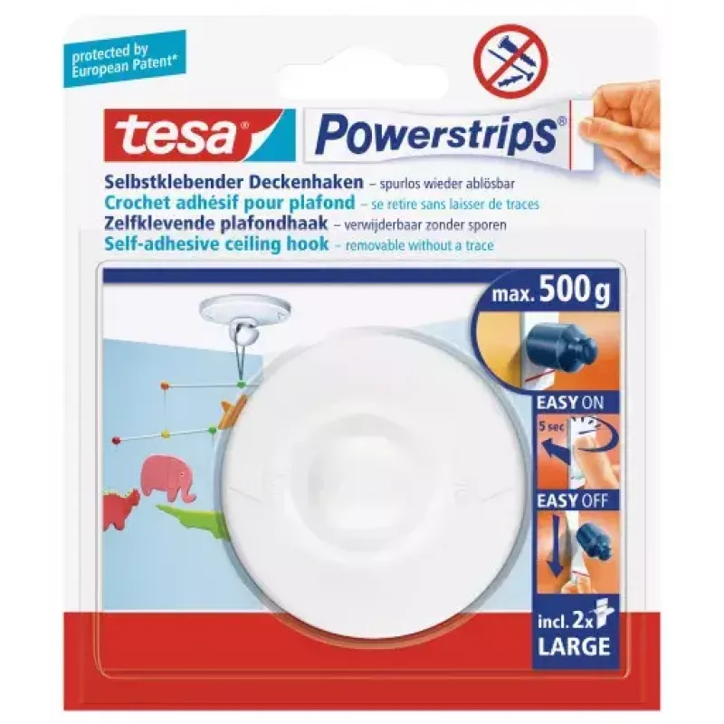 Sienas uzglabāšanas āķis Tesa 58029-00020 Balts — 1 gab., līmējams mājas āķis
