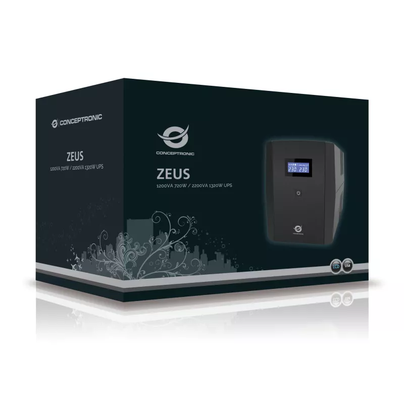 Conceptronic ZEUS 1200VA 720W UPS, IEC + schuko ligzda, Line-Interactive, 1,2 kVA, 720 W, 220 V, 240 V, 220 V