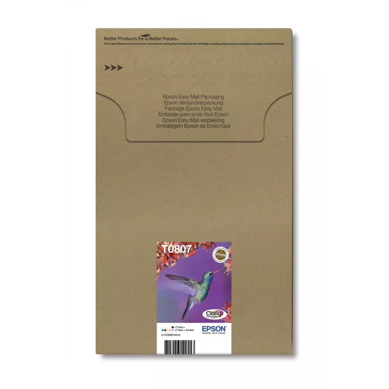 Tintes kasetņu komplekts Epson Hummingbird T0807 — 6 krāsas (melnā, ciānzilā, gaiši ciānzilā, gaiši fuksīnsarkanā, fuksīnsarkanā, dzeltenā)
